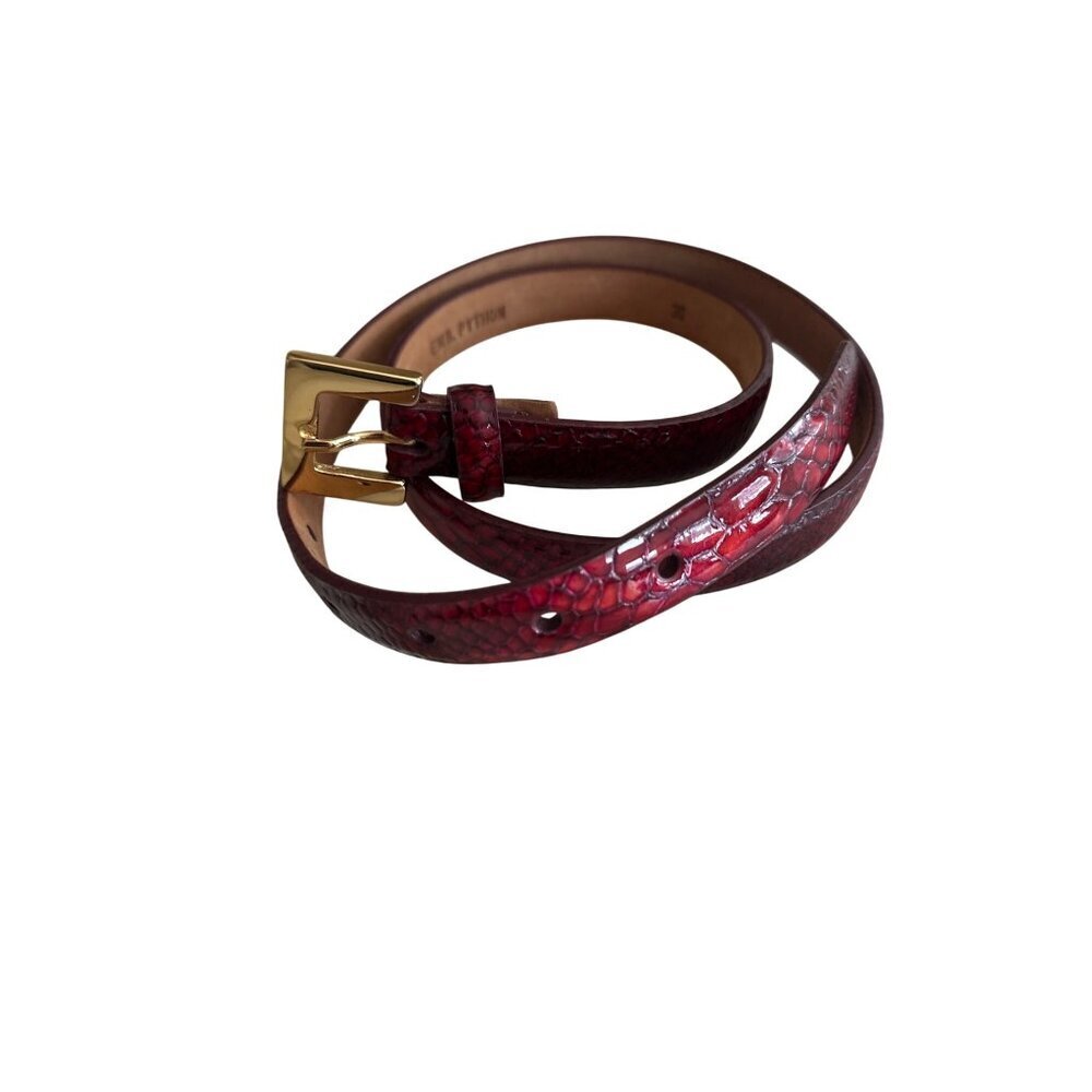 W. Kleinberg Red Snakeskin Leather Belt with Gold Buckle